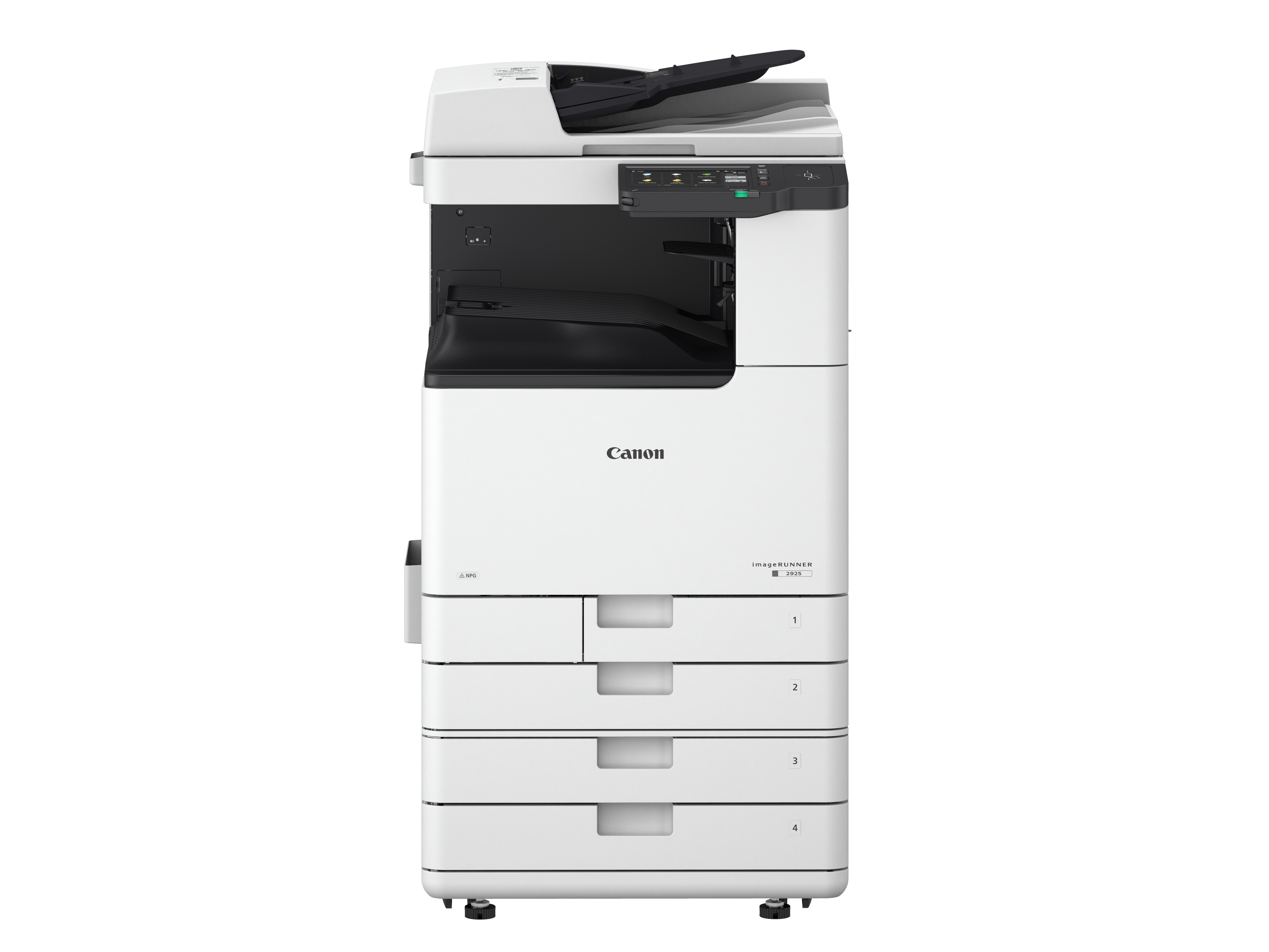 캐논 imageRUNNER 2925 A3 흑백 디지털복합기와 하단 4단 급지함·받침대, Canon 로고가 포함된 공식 사진