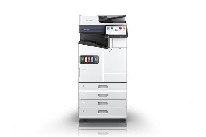 엡손 WorkForce Enterprise AM-C6000 A3 컬러 복합기와 하단 4단 급지함·받침대 공식 사진