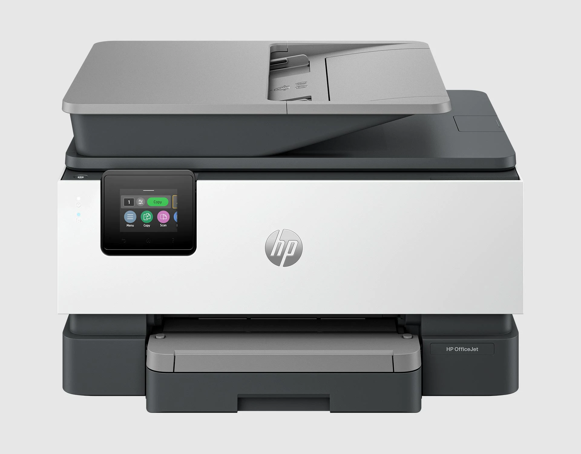 HP OfficeJet Pro 9120 A4 컬러 잉크젯복합기 제조사 공식 정면 이미지 · 본체 HP 로고와 OfficeJet 표기 포함