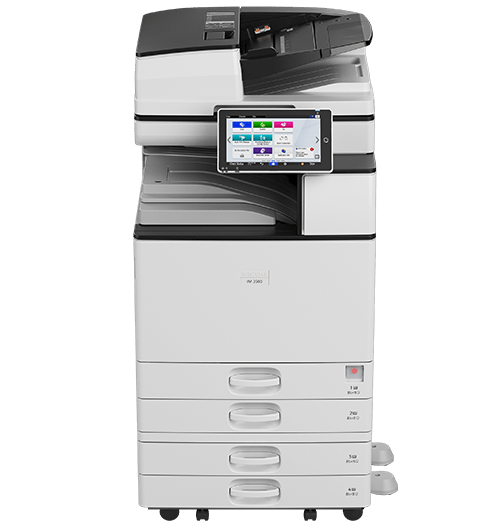 리코 IM 3000 A3 흑백 디지털복합기 제조사 공식 정면 이미지 · 본체 RICOH 로고와 IM 3000 모델 표기, 하단 4단 급지함·받침대·캐스터 포함
